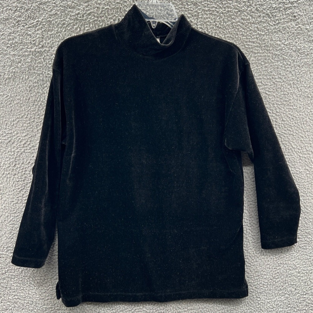 Vintage Womens Mock Neck Top XL Velour Feel Ribbed Knit Capsule‎ Cozy Minimalist